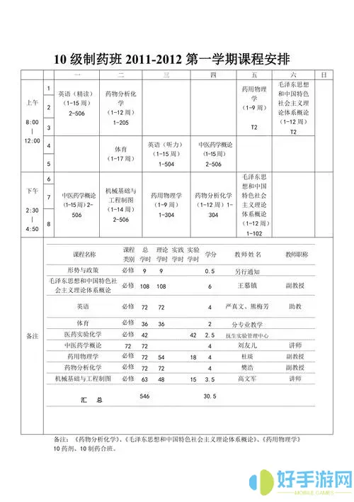 大学生课程表模板文档