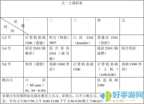 大学生课程表填写模板